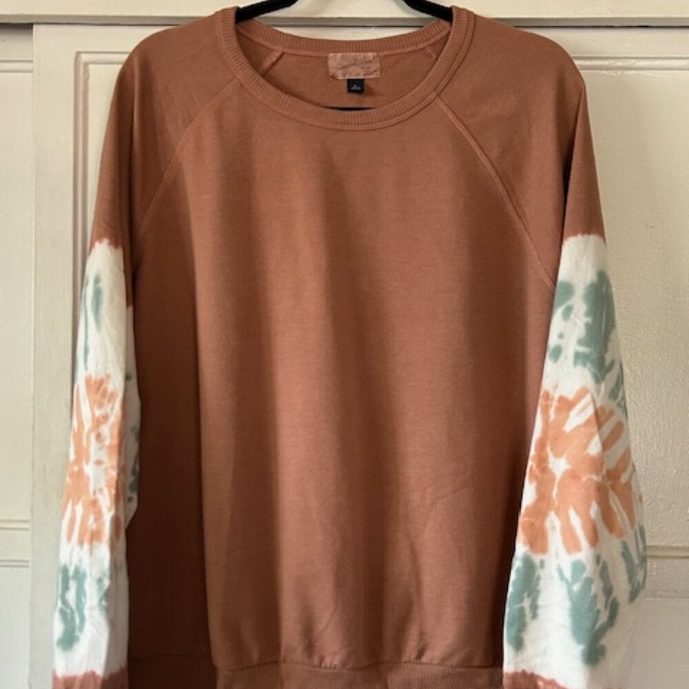 Universal Thread Tie Dye Crew Top Sweatshirt Women's XL Pullover Top Green Brown